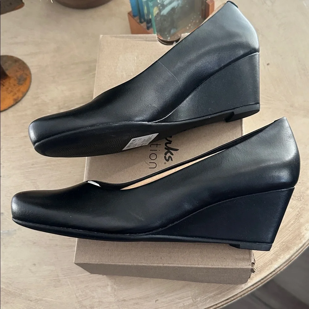 Clarks Black Leather Wedge Shoes